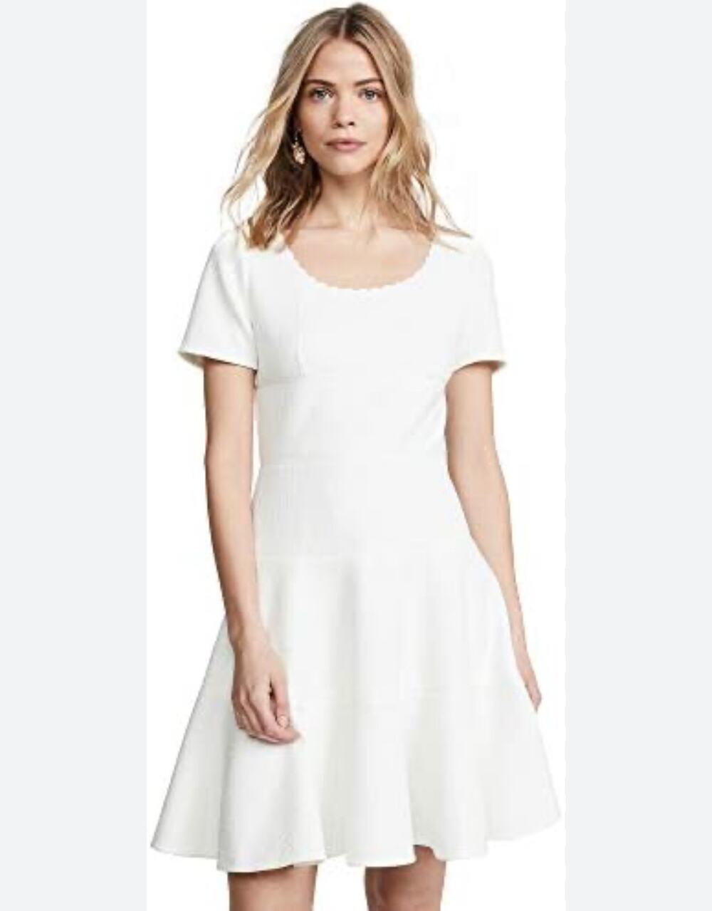 Rebecca Taylor White Knit Piqué A-Line Flutter Hem Dress Sizes 6,8,14 NWT